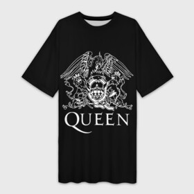 Платье-футболка 3D с принтом QUEEN | КВИН (Z) в Екатеринбурге,  |  | Тематика изображения на принте: queen | rock | we will rock you | брайан мэи | группа queen | группа квин | джон дикон | квин | королева | король | роджер тейлор | рок | фредди меркьюри