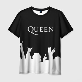 Мужская футболка 3D с принтом QUEEN  в Екатеринбурге, 100% полиэфир | прямой крой, круглый вырез горловины, длина до линии бедер | queen | rock | we will rock you | брайан мэи | группа queen | группа квин | джон дикон | квин | королева | король | роджер тейлор | рок | фредди меркьюри