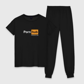 Женская пижама хлопок с принтом PornHub premium в Екатеринбурге, 100% хлопок | брюки и футболка прямого кроя, без карманов, на брюках мягкая резинка на поясе и по низу штанин | premium | бесплатный прем | прем | премиальная | премиум | премиумная