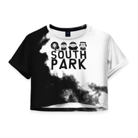 Женская футболка Crop-top 3D с принтом South Park в Екатеринбурге, 100% полиэстер | круглая горловина, длина футболки до линии талии, рукава с отворотами | south park | sp | батерс | баттерс | гарисон | енот | кайл  брофловски | картман | кеннет | кенни | маки | макки | маккормик | марш | мистер | мистереон | мультфильм | полотенчик | ренди | саус парк | сауспарк