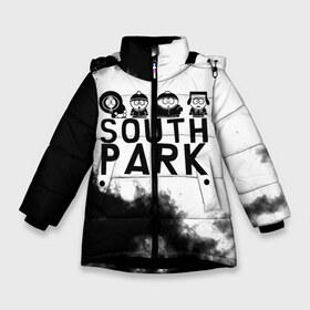 Зимняя куртка для девочек 3D с принтом South Park в Екатеринбурге, ткань верха — 100% полиэстер; подклад — 100% полиэстер, утеплитель — 100% полиэстер. | длина ниже бедра, удлиненная спинка, воротник стойка и отстегивающийся капюшон. Есть боковые карманы с листочкой на кнопках, утяжки по низу изделия и внутренний карман на молнии. 

Предусмотрены светоотражающий принт на спинке, радужный светоотражающий элемент на пуллере молнии и на резинке для утяжки. | Тематика изображения на принте: south park | sp | батерс | баттерс | гарисон | енот | кайл  брофловски | картман | кеннет | кенни | маки | макки | маккормик | марш | мистер | мистереон | мультфильм | полотенчик | ренди | саус парк | сауспарк