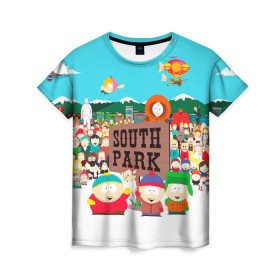 Женская футболка 3D с принтом South Park в Екатеринбурге, 100% полиэфир ( синтетическое хлопкоподобное полотно) | прямой крой, круглый вырез горловины, длина до линии бедер | south park | sp | батерс | баттерс | гарисон | енот | кайл  брофловски | картман | кеннет | кенни | маки | макки | маккормик | марш | мистер | мистереон | мультфильм | полотенчик | ренди | саус парк | сауспарк