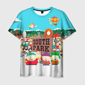 Мужская футболка 3D с принтом South Park в Екатеринбурге, 100% полиэфир | прямой крой, круглый вырез горловины, длина до линии бедер | south park | sp | батерс | баттерс | гарисон | енот | кайл  брофловски | картман | кеннет | кенни | маки | макки | маккормик | марш | мистер | мистереон | мультфильм | полотенчик | ренди | саус парк | сауспарк
