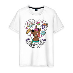 Мужская футболка хлопок с принтом Sweet Tooth в Екатеринбурге, 100% хлопок | прямой крой, круглый вырез горловины, длина до линии бедер, слегка спущенное плечо. | scooby doo | vdosadir | скуберт фон дуенхеймер | скуби ду | уильям ханна