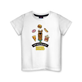 Детская футболка хлопок с принтом Scooby Snack в Екатеринбурге, 100% хлопок | круглый вырез горловины, полуприлегающий силуэт, длина до линии бедер | scooby doo | vdosadir | еда | пицца | скуберт фон дуенхеймер | скуби ду | уильям ханна