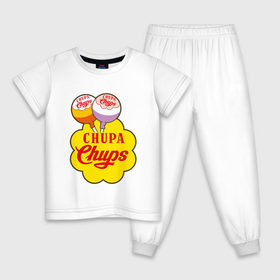 Детская пижама хлопок с принтом Chupa-Chups в Екатеринбурге, 100% хлопок |  брюки и футболка прямого кроя, без карманов, на брюках мягкая резинка на поясе и по низу штанин
 | Тематика изображения на принте: 