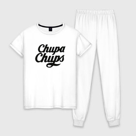 Женская пижама хлопок с принтом Chupa-Chups Logo в Екатеринбурге, 100% хлопок | брюки и футболка прямого кроя, без карманов, на брюках мягкая резинка на поясе и по низу штанин | chupa chups | confectus | confetto | бренд | конфета | сладкое | сладость | сосалка | соска | чупа | чупа чупс | чупс