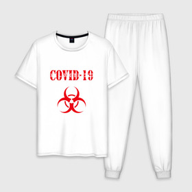 Мужская пижама хлопок с принтом COVID-19 в Екатеринбурге, 100% хлопок | брюки и футболка прямого кроя, без карманов, на брюках мягкая резинка на поясе и по низу штанин
 | coronavirus | covid 19 | keep calm | virus | будь спокоен | вирус | ковид 19 | корона вирус | коронавирус | короновирус | пандемия | т вирус | эпидемия