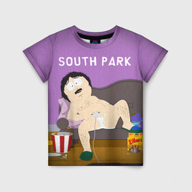 Детская футболка 3D с принтом ЮЖНЫЙ ПАРК в Екатеринбурге, 100% гипоаллергенный полиэфир | прямой крой, круглый вырез горловины, длина до линии бедер, чуть спущенное плечо, ткань немного тянется | Тематика изображения на принте: cartman | kenny | kyle | south park | stan | кайл | картман | кенни | стэн | южный парк