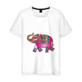 Мужская футболка хлопок с принтом Слон в Екатеринбурге, 100% хлопок | прямой крой, круглый вырез горловины, длина до линии бедер, слегка спущенное плечо. | декоративный | животные | звери | прикольные картинки | слон