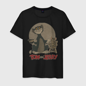 Мужская футболка хлопок с принтом Tom&Jerry в Екатеринбурге, 100% хлопок | прямой крой, круглый вырез горловины, длина до линии бедер, слегка спущенное плечо. | spike | tom  jerry | tom and jerry | tomjerry | tuffy | vdgerir | мамочка два тапочка | том и джери | том и джерри