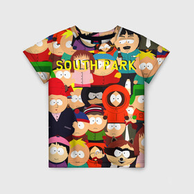 Детская футболка 3D с принтом SOUTH PARK в Екатеринбурге, 100% гипоаллергенный полиэфир | прямой крой, круглый вырез горловины, длина до линии бедер, чуть спущенное плечо, ткань немного тянется | cartman | kenny | kyle | south park | stan | кайл | картман | кенни | стэн | южный парк