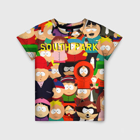 Детская футболка 3D с принтом SOUTH PARK в Екатеринбурге, 100% гипоаллергенный полиэфир | прямой крой, круглый вырез горловины, длина до линии бедер, чуть спущенное плечо, ткань немного тянется | Тематика изображения на принте: cartman | kenny | kyle | south park | stan | кайл | картман | кенни | стэн | южный парк