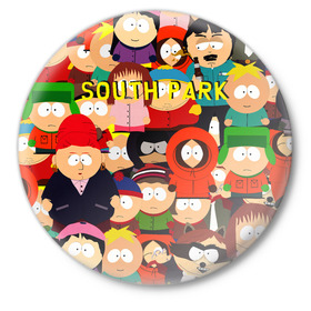 Значок с принтом SOUTH PARK в Екатеринбурге,  металл | круглая форма, металлическая застежка в виде булавки | Тематика изображения на принте: cartman | kenny | kyle | south park | stan | кайл | картман | кенни | стэн | южный парк