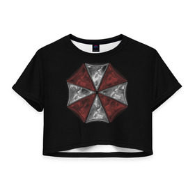 Женская футболка Crop-top 3D с принтом Umbrella Corporation в Екатеринбурге, 100% полиэстер | круглая горловина, длина футболки до линии талии, рукава с отворотами | 2 | biohazard | claire | evil | horror | raccoon | resident | survival | t virus | t вирус | выживание | зла | кеннеди | клэр | леон | обитель | раккун | редфилд | скотт | ужас