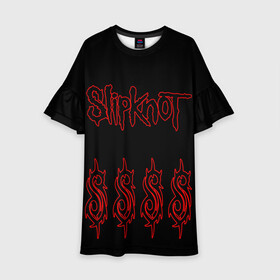 Детское платье 3D с принтом Slipknot (5) в Екатеринбурге, 100% полиэстер | прямой силуэт, чуть расширенный к низу. Круглая горловина, на рукавах — воланы | Тематика изображения на принте: devil | metal | music | rock | satana | slipknot | дьявол | метал | музыка | рок | сатана | слипкнот