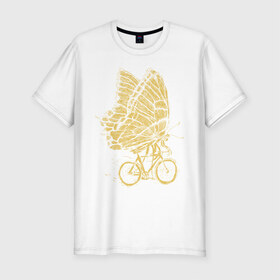 Мужская футболка хлопок Slim с принтом Бабочка на велосипеде в Екатеринбурге, 92% хлопок, 8% лайкра | приталенный силуэт, круглый вырез ворота, длина до линии бедра, короткий рукав | бабочка | велосипед | велоспорт | зож