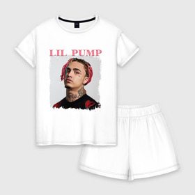 Женская пижама с шортиками хлопок с принтом LIL PUMP в Екатеринбурге, 100% хлопок | футболка прямого кроя, шорты свободные с широкой мягкой резинкой | esketit | gucci gang | lil pump | pattern | гуччи ганг | лил памп