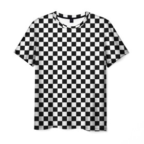 Мужская футболка 3D с принтом Шахматка мелкая в Екатеринбурге, 100% полиэфир | прямой крой, круглый вырез горловины, длина до линии бедер | квадраты | мелкая шахматка | текстуры | узор шахматка | узоры | чб | чб квадраты | чб узор | шахматка | шахматная доска | шахматы