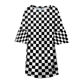 Детское платье 3D с принтом Шахматка мелкая в Екатеринбурге, 100% полиэстер | прямой силуэт, чуть расширенный к низу. Круглая горловина, на рукавах — воланы | квадраты | мелкая шахматка | текстуры | узор шахматка | узоры | чб | чб квадраты | чб узор | шахматка | шахматная доска | шахматы