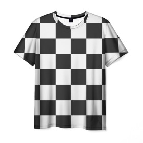Мужская футболка 3D с принтом Шахматка в Екатеринбурге, 100% полиэфир | прямой крой, круглый вырез горловины, длина до линии бедер | Тематика изображения на принте: квадраты | текстуры | узор шахматка | узоры | чб | чб квадраты | чб узор | шахматка | шахматная доска | шахматы