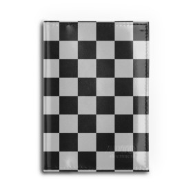 Обложка для автодокументов с принтом Шахматка в Екатеринбурге, натуральная кожа |  размер 19,9*13 см; внутри 4 больших “конверта” для документов и один маленький отдел — туда идеально встанут права | Тематика изображения на принте: квадраты | текстуры | узор шахматка | узоры | чб | чб квадраты | чб узор | шахматка | шахматная доска | шахматы