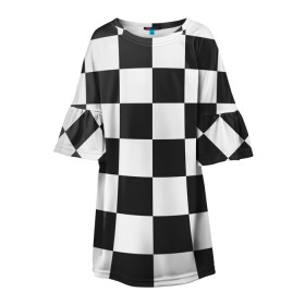 Детское платье 3D с принтом Шахматка в Екатеринбурге, 100% полиэстер | прямой силуэт, чуть расширенный к низу. Круглая горловина, на рукавах — воланы | квадраты | текстуры | узор шахматка | узоры | чб | чб квадраты | чб узор | шахматка | шахматная доска | шахматы