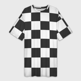 Платье-футболка 3D с принтом Шахматка в Екатеринбурге,  |  | квадраты | текстуры | узор шахматка | узоры | чб | чб квадраты | чб узор | шахматка | шахматная доска | шахматы