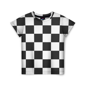 Детская футболка 3D с принтом Шахматка в Екатеринбурге, 100% гипоаллергенный полиэфир | прямой крой, круглый вырез горловины, длина до линии бедер, чуть спущенное плечо, ткань немного тянется | квадраты | текстуры | узор шахматка | узоры | чб | чб квадраты | чб узор | шахматка | шахматная доска | шахматы