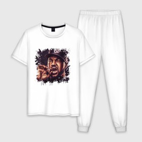 Мужская пижама хлопок с принтом Ice Cube в Екатеринбурге, 100% хлопок | брюки и футболка прямого кроя, без карманов, на брюках мягкая резинка на поясе и по низу штанин
 | ice cube | oshea jackson | rap | айс куб | айс кьюб | реп | репер | рэпер | хип хоп
