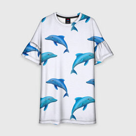 Детское платье 3D с принтом Рай для дельфина в Екатеринбурге, 100% полиэстер | прямой силуэт, чуть расширенный к низу. Круглая горловина, на рукавах — воланы | арт | дельфин | дельфины | искусство | морское | океан | паттерн | рыба | рыбы