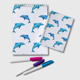 Блокнот с принтом Рай для дельфина в Екатеринбурге, 100% бумага | 48 листов, плотность листов — 60 г/м2, плотность картонной обложки — 250 г/м2. Листы скреплены удобной пружинной спиралью. Цвет линий — светло-серый
 | арт | дельфин | дельфины | искусство | морское | океан | паттерн | рыба | рыбы