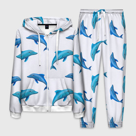 Мужской костюм 3D с принтом Рай для дельфина в Екатеринбурге, 100% полиэстер | Манжеты и пояс оформлены тканевой резинкой, двухслойный капюшон со шнурком для регулировки, карманы спереди | арт | дельфин | дельфины | искусство | морское | океан | паттерн | рыба | рыбы