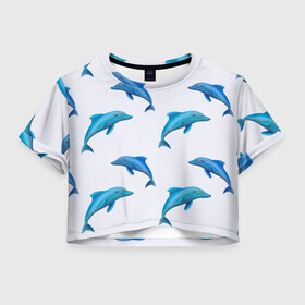 Женская футболка Crop-top 3D с принтом Рай для дельфина в Екатеринбурге, 100% полиэстер | круглая горловина, длина футболки до линии талии, рукава с отворотами | арт | дельфин | дельфины | искусство | морское | океан | паттерн | рыба | рыбы