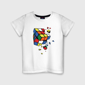 Детская футболка хлопок с принтом Кубик Рубика в Екатеринбурге, 100% хлопок | круглый вырез горловины, полуприлегающий силуэт, длина до линии бедер | абстракция | арт | головоломка | кубик рубик | кубик рубика