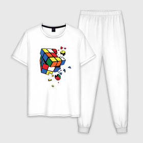 Мужская пижама хлопок с принтом Кубик Рубика в Екатеринбурге, 100% хлопок | брюки и футболка прямого кроя, без карманов, на брюках мягкая резинка на поясе и по низу штанин
 | абстракция | арт | головоломка | кубик рубик | кубик рубика