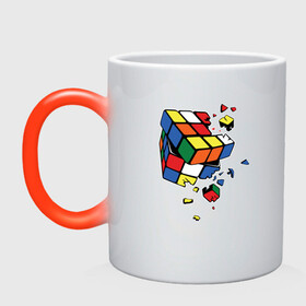 Кружка хамелеон с принтом Кубик Рубика в Екатеринбурге, керамика | меняет цвет при нагревании, емкость 330 мл | абстракция | арт | головоломка | кубик рубик | кубик рубика