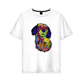 Женская футболка хлопок Oversize с принтом Берегись биглей в Екатеринбурге, 100% хлопок | свободный крой, круглый ворот, спущенный рукав, длина до линии бедер
 | абстракция | бигль | сердце | собака