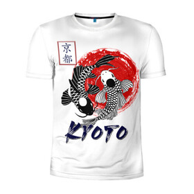 Мужская футболка 3D спортивная с принтом Карпы Кои Киото в Екатеринбурге, 100% полиэстер с улучшенными характеристиками | приталенный силуэт, круглая горловина, широкие плечи, сужается к линии бедра | киото япония японский стиль карпы кои