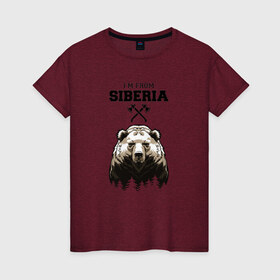 Женская футболка хлопок с принтом Сибирь в Екатеринбурге, 100% хлопок | прямой крой, круглый вырез горловины, длина до линии бедер, слегка спущенное плечо | siberia | лес | медведь | русский мишка | сибирь | сибиряк | тайга | топоры