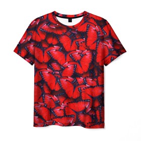 Мужская футболка 3D с принтом Бабочки в Екатеринбурге, 100% полиэфир | прямой крой, круглый вырез горловины, длина до линии бедер | animal | red | wings | бабочки | девушка | девушке | животное | животные | красное | красный | крыло | крылья | мотылек | насекомое | насекомые
