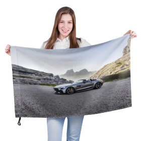 Флаг 3D с принтом Mercedes V8 Biturbo в Екатеринбурге, 100% полиэстер | плотность ткани — 95 г/м2, размер — 67 х 109 см. Принт наносится с одной стороны | cabriolet | car | germany | mercedes | mountains | nature | v 8 biturbo | автомобиль | германия | горы | кабриолет | мерседес | природа