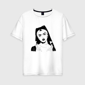 Женская футболка хлопок Oversize с принтом Saint Lady в Екатеринбурге, 100% хлопок | свободный крой, круглый ворот, спущенный рукав, длина до линии бедер
 | saint | гот | готы | демоны | монашка | сатана | святая | тату | фэнтази