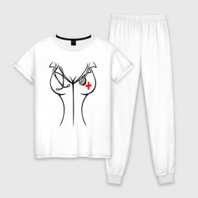 Женская пижама хлопок с принтом Медсестра в Екатеринбурге, 100% хлопок | брюки и футболка прямого кроя, без карманов, на брюках мягкая резинка на поясе и по низу штанин | высказывание | идея | манера | мемы | разные | рисунок | символ