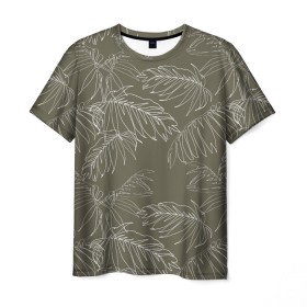 Мужская футболка 3D с принтом листья пальмы в Екатеринбурге, 100% полиэфир | прямой крой, круглый вырез горловины, длина до линии бедер | Тематика изображения на принте: casual | summer | летние | лето | пляжное | тренд | тропики