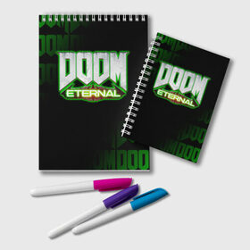 Блокнот с принтом DOOM ETERNAL в Екатеринбурге, 100% бумага | 48 листов, плотность листов — 60 г/м2, плотность картонной обложки — 250 г/м2. Листы скреплены удобной пружинной спиралью. Цвет линий — светло-серый
 | doom | doom eternal | game | дум | игра