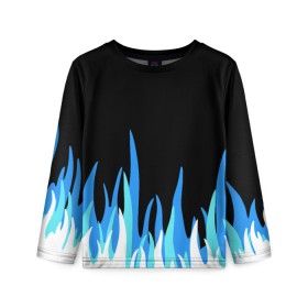 Детский лонгслив 3D с принтом Синее пламя в Екатеринбурге, 100% полиэстер | длинные рукава, круглый вырез горловины, полуприлегающий силуэт
 | fire | flame | костёр | огонь | пламя | синее пламя | синий | узор