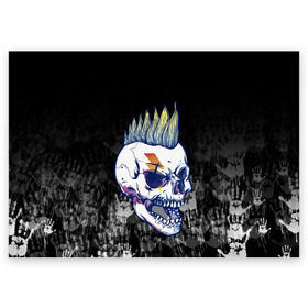 Поздравительная открытка с принтом Череп с ирокезы в Екатеринбурге, 100% бумага | плотность бумаги 280 г/м2, матовая, на обратной стороне линовка и место для марки
 | Тематика изображения на принте: pank | rock | skull | ирокез | модная | модный | музыка | панк | рок | рокер | скелет | череп