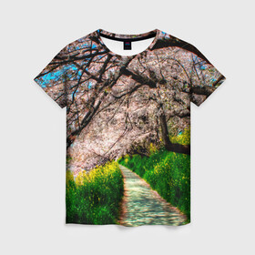Женская футболка 3D с принтом Весна 2020. в Екатеринбурге, 100% полиэфир ( синтетическое хлопкоподобное полотно) | прямой крой, круглый вырез горловины, длина до линии бедер | весенние картинки | весна | весна 2020 | зелнь | прекрасное время года | прикольные картинки | природа | птицы | тюльпаны | цветы