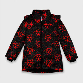 Зимняя куртка для девочек 3D с принтом RED BIOHAZARD в Екатеринбурге, ткань верха — 100% полиэстер; подклад — 100% полиэстер, утеплитель — 100% полиэстер. | длина ниже бедра, удлиненная спинка, воротник стойка и отстегивающийся капюшон. Есть боковые карманы с листочкой на кнопках, утяжки по низу изделия и внутренний карман на молнии. 

Предусмотрены светоотражающий принт на спинке, радужный светоотражающий элемент на пуллере молнии и на резинке для утяжки. | biohazard | covid 19 | mask | ncov | virus | биохазард | вирус | китай | коронавирус | маска | медицина | медицинская маска | нков | эпидемия